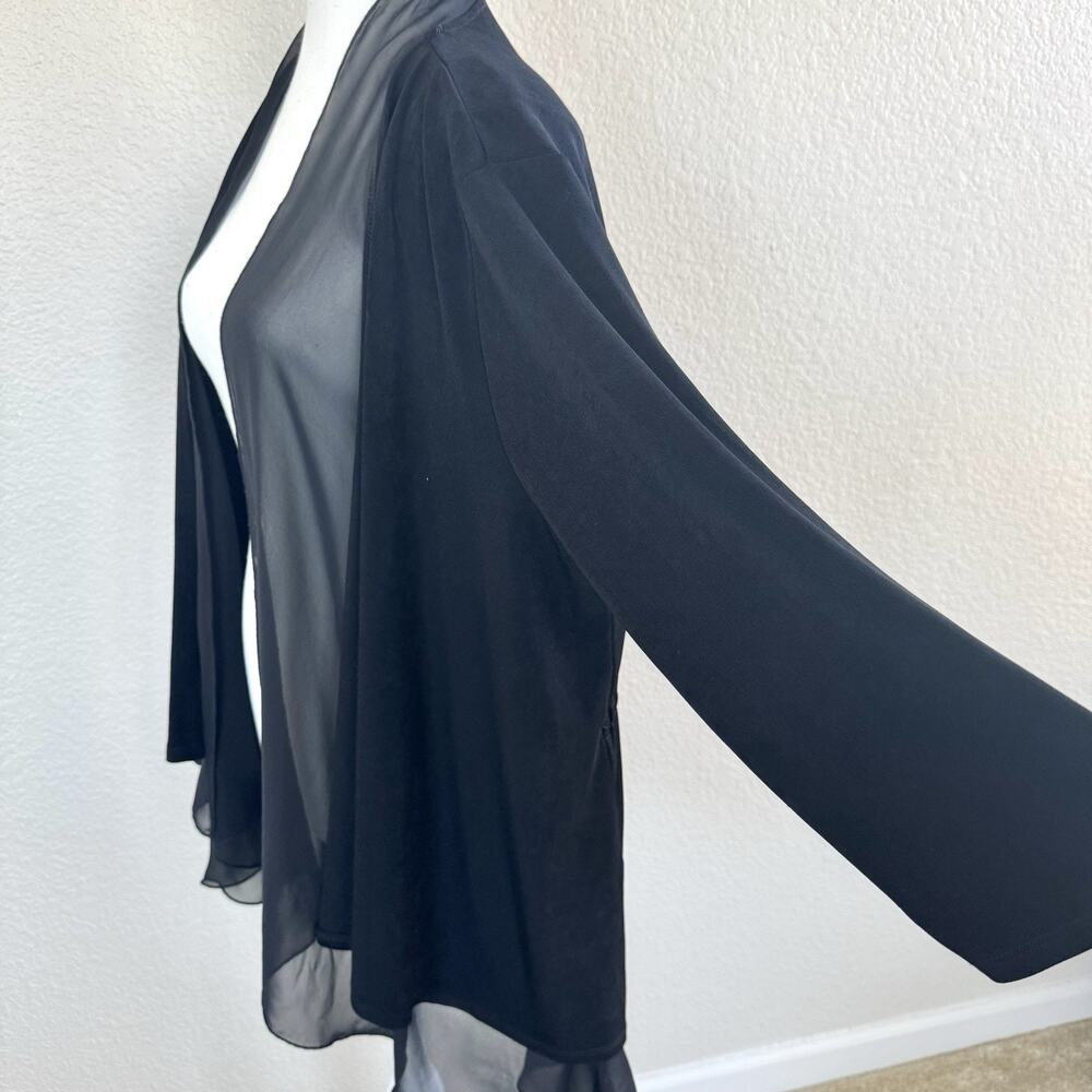 Chicos Travelers Size 3 Solid Black Open Front Sheer Drape Waterfall Cardigan - Picture 11 of 14